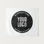 Jouw tekst en geüploade Logo | Bewerkbaar zwart-wi Wandkleed (Voorkant (horizontaal))