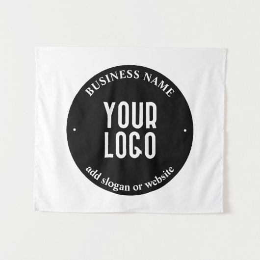 Jouw tekst en geüploade Logo | Bewerkbaar zwart-wi Wandkleed (Voorkant (horizontaal))