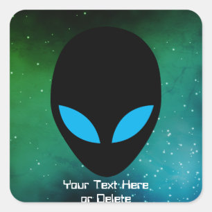 Jouw tekst- en oogkleur Alien Head Green Galaxy Vierkante Sticker