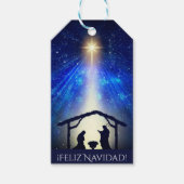 Jouw tekst Feliz Navidad Blue Natitivity Kerstmis Cadeaulabel (Voorkant)