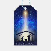 Jouw tekst Feliz Navidad Blue Natitivity Kerstmis Cadeaulabel (Achterkant)