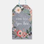 Jouw tekst  Floral Wreath Silver Glitter Cadeaulabel (Achterkant)