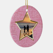 Jouw tekst & foto: Roze Star-vormig Afbeelding Lij Keramisch Ornament (Rechts)