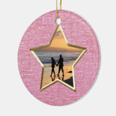 Jouw tekst & foto: Roze Star-vormig Afbeelding Lij Keramisch Ornament (Links)