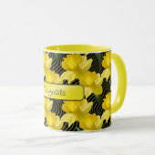 "Jouw tekst: Gele deffodils Patroonflora Foto Mok (Voorkant rechts)