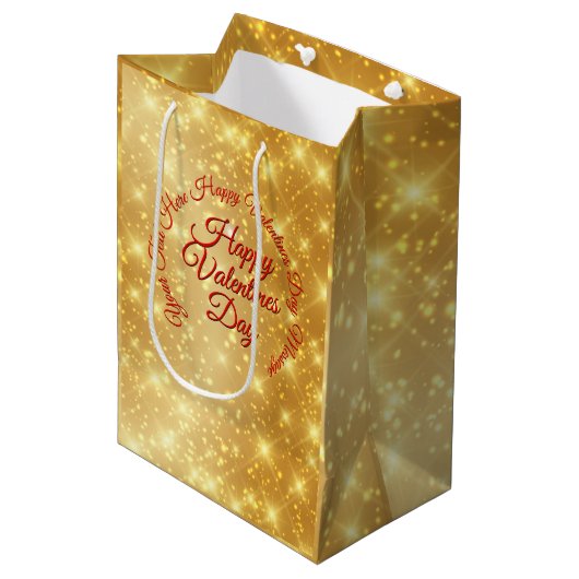 Jouw tekst Gold Valentijnsdag Bericht Medium Cadeauzakje (Voorkant Gekanteld)