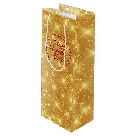 Jouw tekst Gold Valentijnsdag Bericht Wijn Cadeautas (Voorkant Gekanteld)