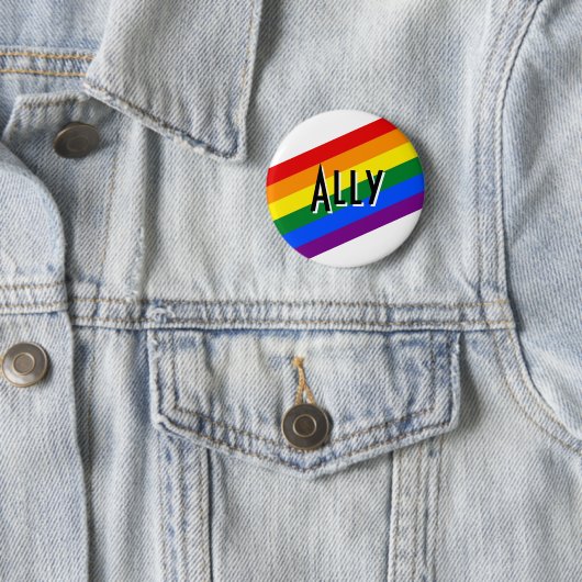 jouw tekst Here Ally Rainbow Pride Button Pin Badg (In situ)
