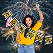 Jouw tekst Hier Gold Black Stripe Patroon Vlaggetjes