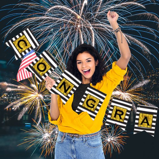 Jouw tekst Hier Gold Black Stripe Patroon Vlaggetjes