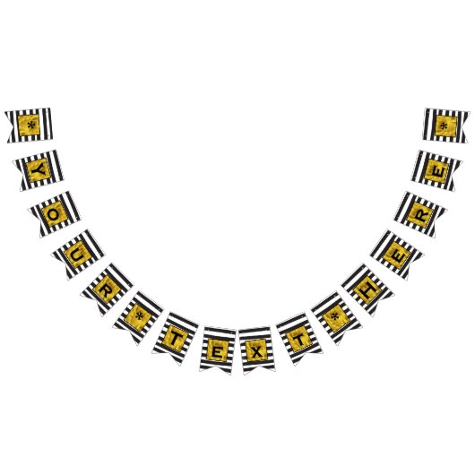 Jouw tekst Hier Goud, Zwart en Wit Streep Vlaggetjes (Alle)