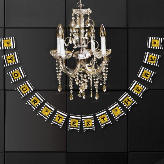 Jouw tekst Hier Goud, Zwart en Wit Streep Vlaggetjes