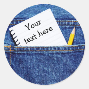 "Jouw tekst Hier" Notitieboek in Pocket Ronde Sticker