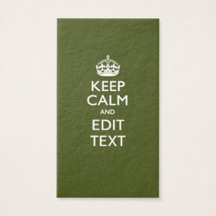 Jouw tekst Keep Calm op olijfgroene decor Visitekaartje