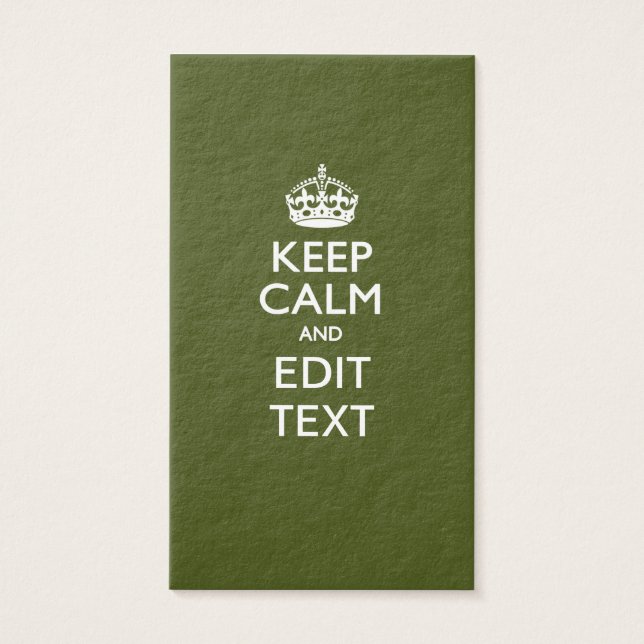 Jouw tekst Keep Calm op olijfgroene decor Visitekaartje (Voorkant)