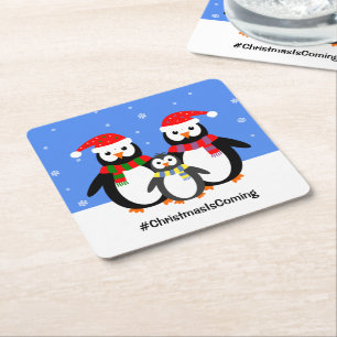 Jouw tekst kerst bij Penguin Kartonnen Onderzetters