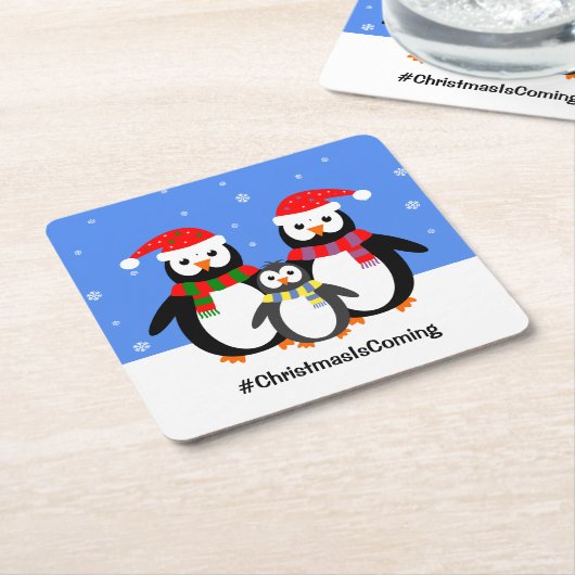 Jouw tekst kerst bij Penguin Kartonnen Onderzetters (Schuin)