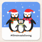 Jouw tekst kerst bij Penguin Kartonnen Onderzetters (Voorkant)