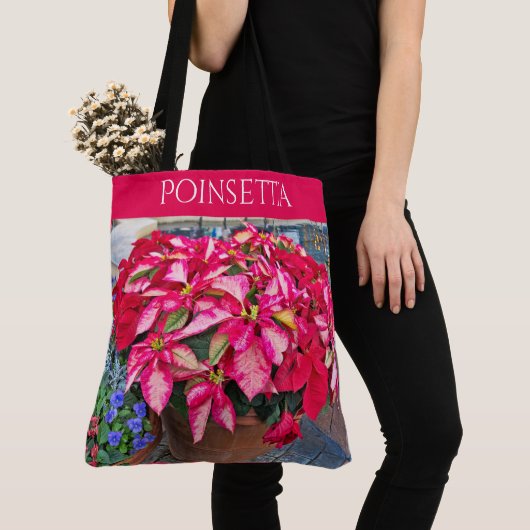 Jouw tekst: kerstbloem in Poinsettia Foto Tote Bag (Dichtbij)