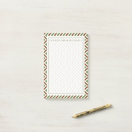 Jouw tekst | Khaki Chevron Post-it® Notes (Op bureau)