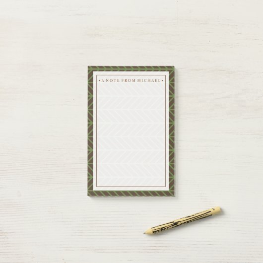 Jouw tekst | Khaki Herringbone Post-it® Notes (Op bureau)