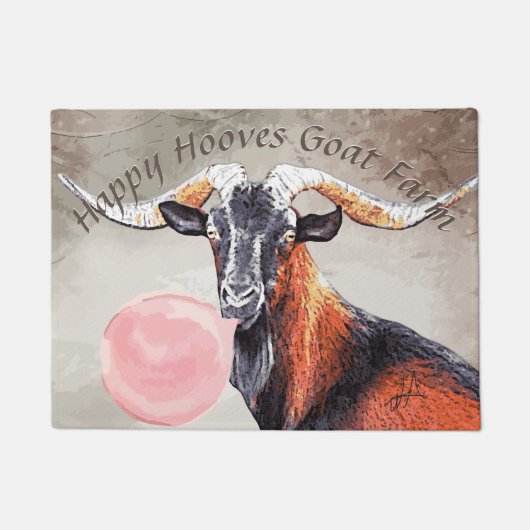 JOUW TEKST Kijk naar die Horns Goat met Bubblegum Deurmat (Voorkant)