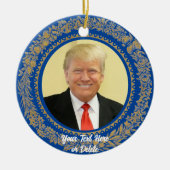 Jouw tekst/Kleur Donald Trump Kerstkrans Blauw Keramisch Ornament (Voorkant)