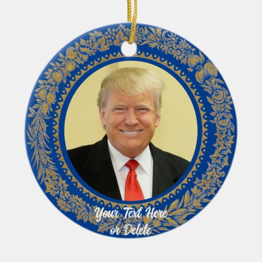 Jouw tekst/Kleur Donald Trump Kerstkrans Blauw Keramisch Ornament (Voorkant)