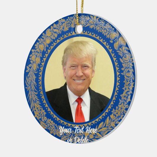 Jouw tekst/Kleur Donald Trump Kerstkrans Blauw Keramisch Ornament (Links)