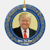 Jouw tekst/Kleur Donald Trump Kerstkrans Blauw Keramisch Ornament (Achterkant)