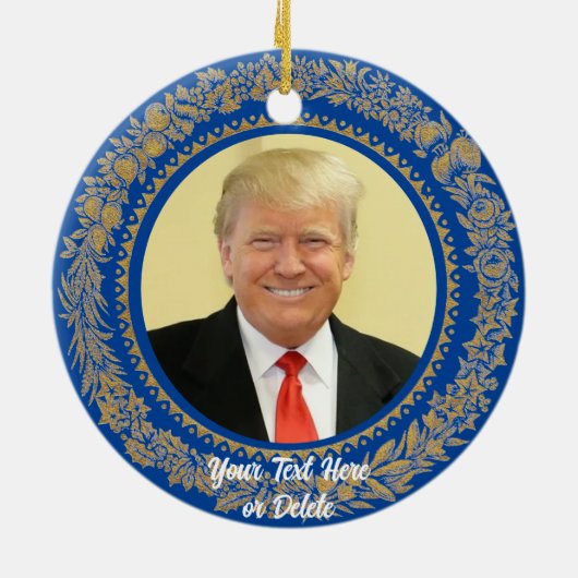 Jouw tekst/Kleur Donald Trump Kerstkrans Blauw Keramisch Ornament (Achterkant)