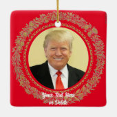 Jouw tekst/Kleur Donald Trump Kerstkrans Rood Keramisch Ornament (Achterkant)