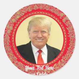 Jouw tekst/Kleur Donald Trump Kerstkrans Rood Ronde Sticker