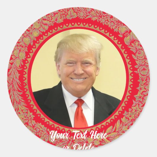 Jouw tekst/Kleur Donald Trump Kerstkrans Rood Ronde Sticker (Voorkant)