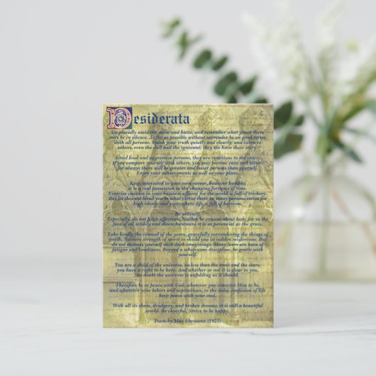 Jouw tekst/Kleur Inspirerend Goud Desiderata Gedic Briefkaart (Staand voorkant)