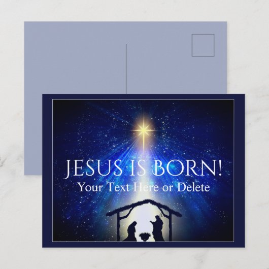 Jouw tekst/Kleur Jezus Nativiteit Kerstster Blauw Briefkaart (Voorkant / Achterkant)