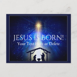 Jouw tekst/Kleur Jezus Nativiteit Kerstster Blauw Briefkaart