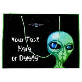 Jouw tekst & Kleur Koel Groen Alien Zilver UFO Groot Cadeauzakje (Achterkant)