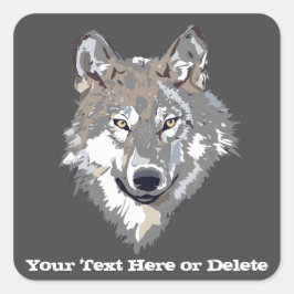 Jouw tekst/Kleur Lone Wolf Cool Animal Grey Vierkante Sticker