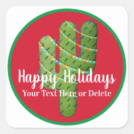 Jouw tekst/Kleur Zuidwest Cactus Kerstverlichting Vierkante Sticker