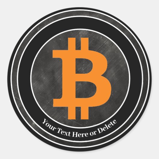 Jouw tekst/Kleur Zwart & grijs Grunge Bitcoin Cryp Ronde Sticker (Voorkant)