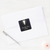 Jouw tekst/kleur Zwart Tuxedo Pak Bruidegom Prom Vierkante Sticker (Envelop)