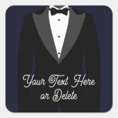 Jouw tekst/Kleur Zwart Tuxedo Suit Groom Prom Vierkante Sticker (Voorkant)