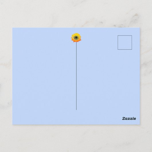 Jouw tekst-/kleurengele zonnebloemen en blauwe hem briefkaart (Achterkant)