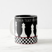 jouw tekst-/kleurenschaakbord tweekleurige koffiemok (Voorkant links)