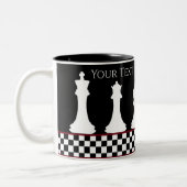 jouw tekst-/kleurenschaakbord tweekleurige koffiemok (Links)