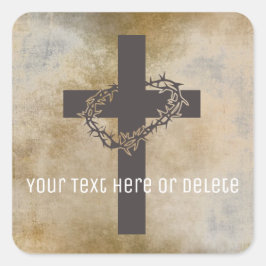 Jouw tekst Kruis Jezus Kroon Verstoorde thorns Vierkante Sticker
