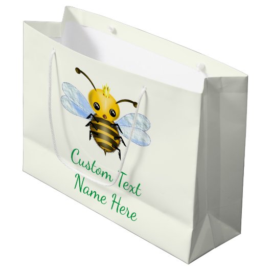 Jouw tekst naam Baby Gift Bag met Cute Queen Bee Groot Cadeauzakje (Voorkant Gekanteld)