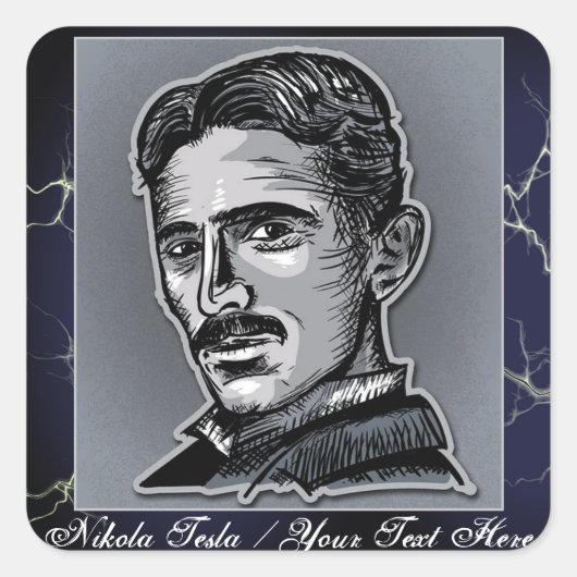 Jouw tekst Nikola Tesla Engineer Electric Blue/Gre Vierkante Sticker (Voorkant)