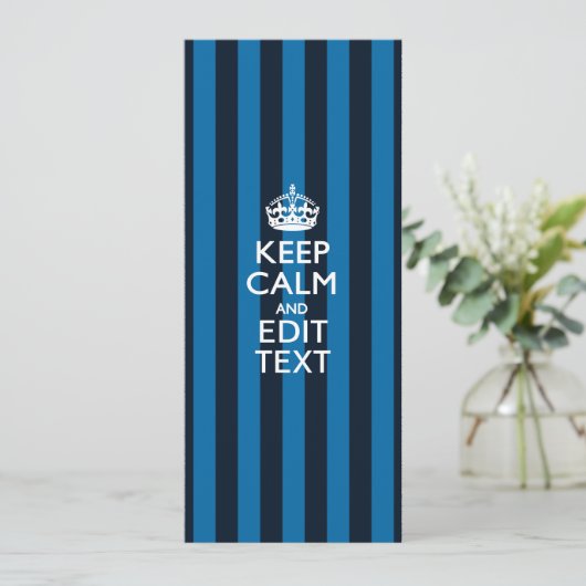 Jouw tekst op "Keep Calm Blue Stripes" (Staand voorkant)